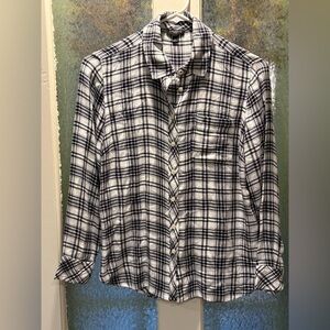 Talbots Sp Plaid Button Down Shirt - Black and White With Peplum Back